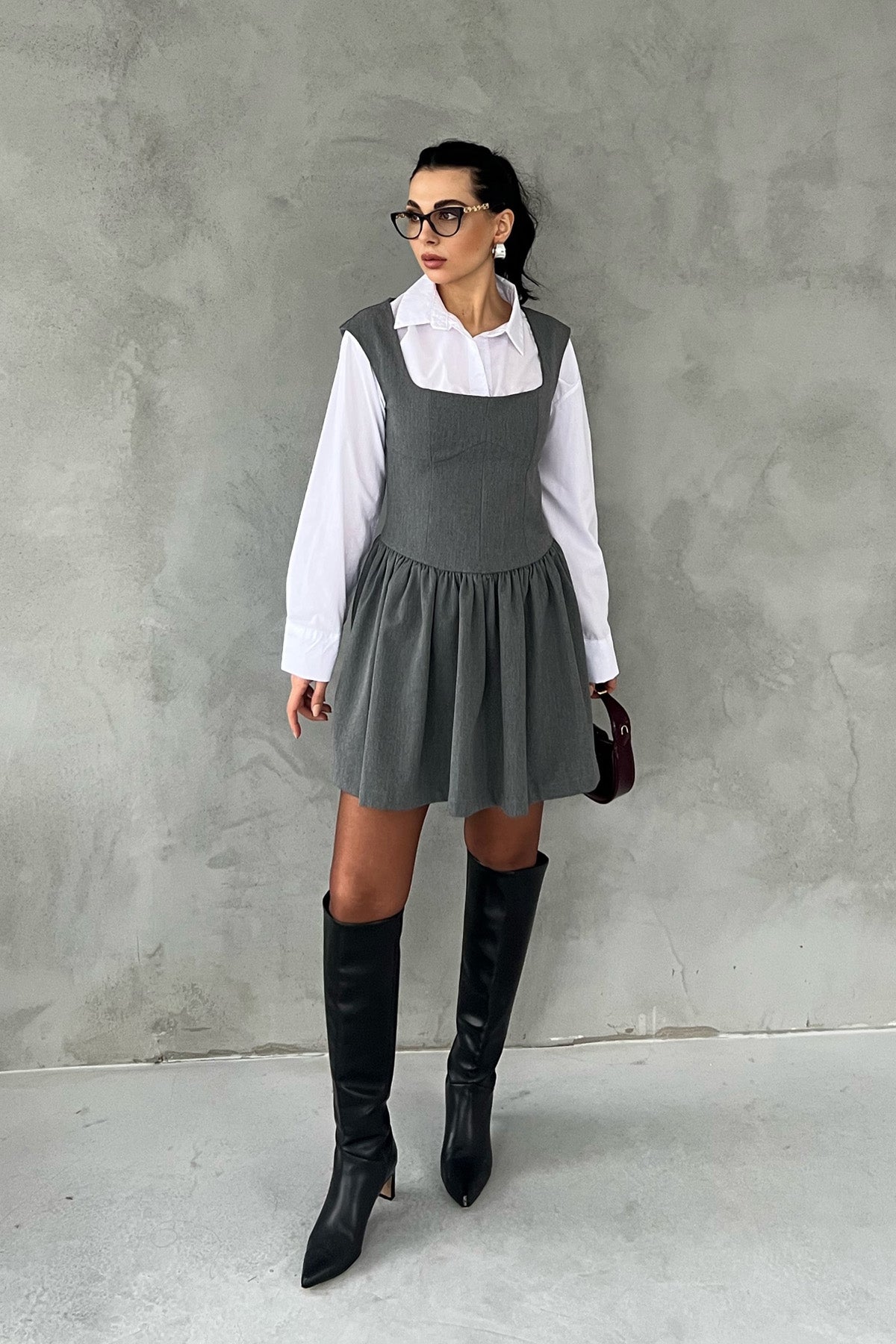 Volaren Gri Balon Elbise SY-2915-Gri