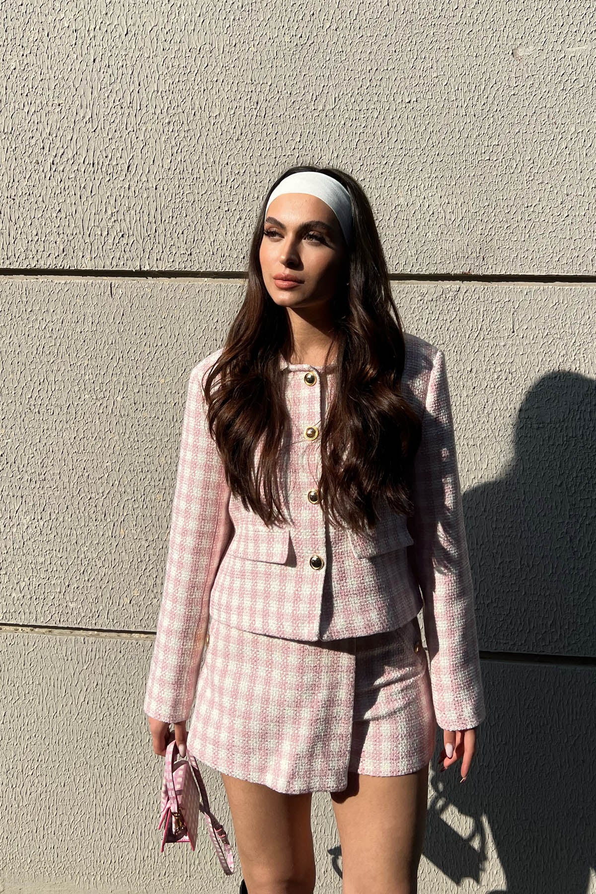 Pembe Düğme Detaylı Tüvit Şort Etek SY-1577-Pembe