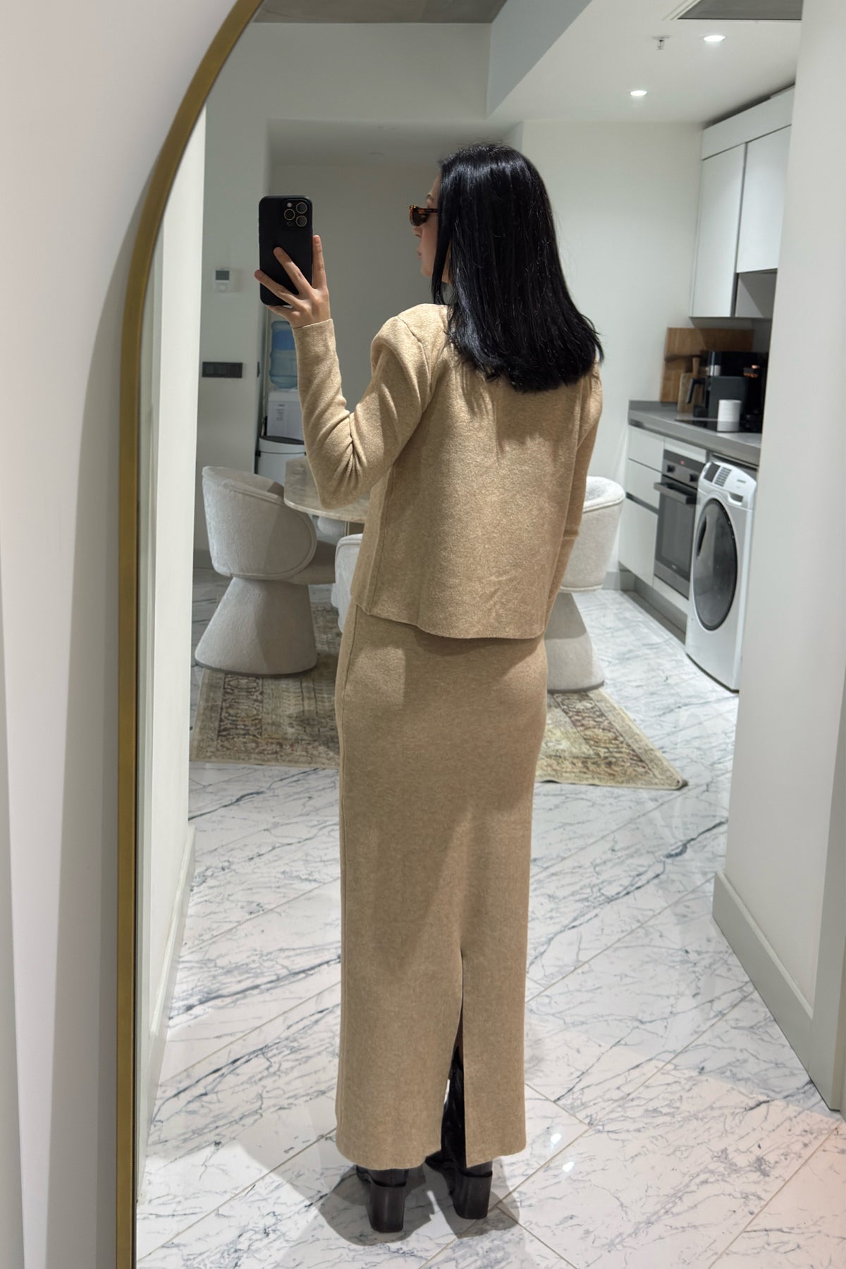 Bej Triko Önü Taş Detaylı Üçlü Takım SY-2433-Taş