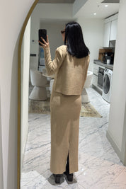 Bej Triko Önü Taş Detaylı Üçlü Takım SY-2433-Taş