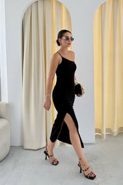 Siyah Tek Omuz Midi Boy Elbise SY-3300-Siyah