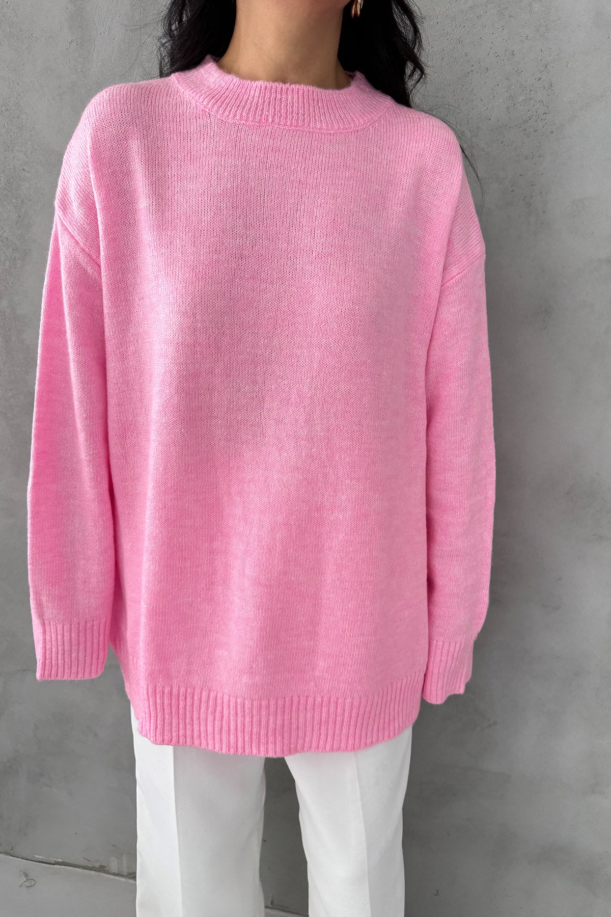 Pembe Bisiklet Yaka Lastikli Pinterest Triko Kazak SY-3368-Pembe