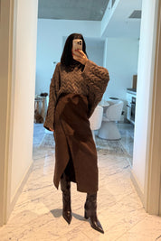 Süet Anvelop Kahverengi Midi Etek SY-3473-Kahverengi