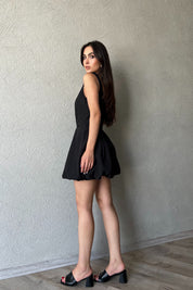 Siyah Balon Etek Mini Elbise SY-2214-Siyah