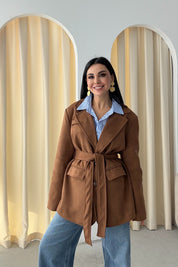 Taba Kuşaklı Süet Vintage Ceket SY-3485-Taba