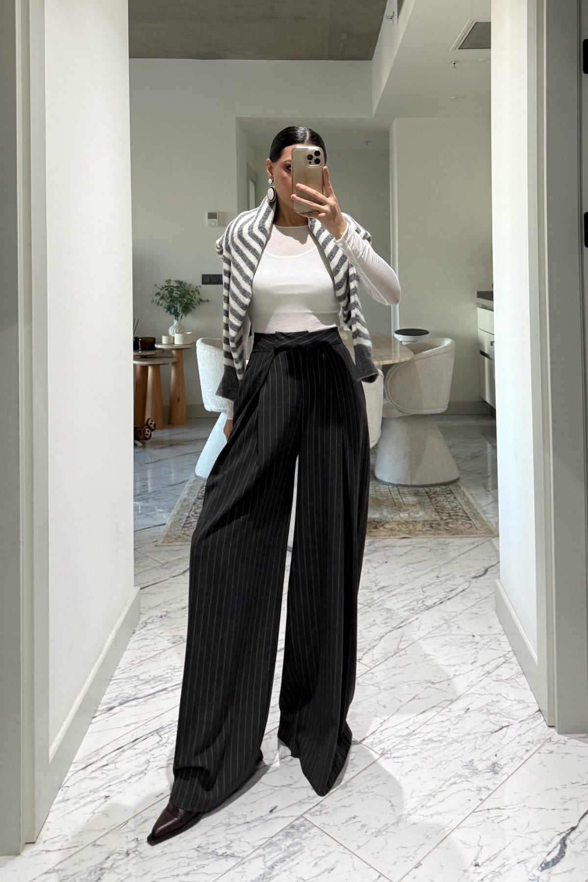 Çizgili Antrasit Pileli Kumaş Pantolon SY-3523-Antrasit