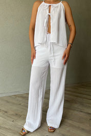 Beyaz İp Askılı Bluz Pantolon Takım SY-2259-Beyaz