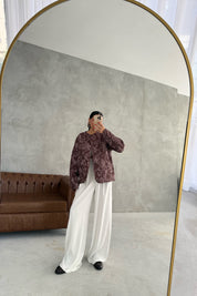 Kahve Etnik Desenli Astarlı Kapitone Mont SY-3448-Kahve