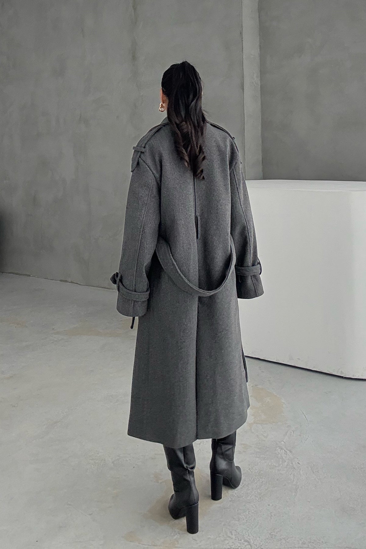 Antrasit Kuşaklı Kaşe Kaban SY-3419-Antrasit