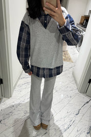 Gri Gömlek Detaylı Triko Pantolon Takım SY-3497-Gri