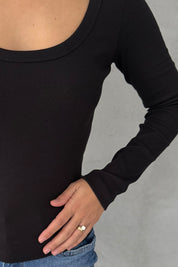 Uzun Kollu Fitilli Derin Bisiklet Yaka Siyah Body SY-3412-Siyah