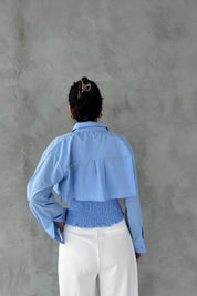 Mavi Gipeli Crop Gömlek Poplin Takım SY-2466-Mavi