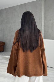 Kahve Bisiklet Yaka Oversize Pinterest Triko Kazak SY-3343-Kahve