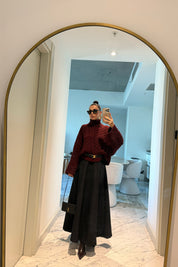 Pilili Volanlı Siyah Midi Etek SY-3472-Siyah