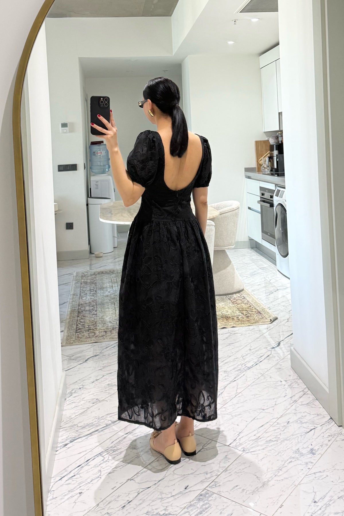 Brode Siyah Midi Santorini  Elbise SY-3660-Siyah