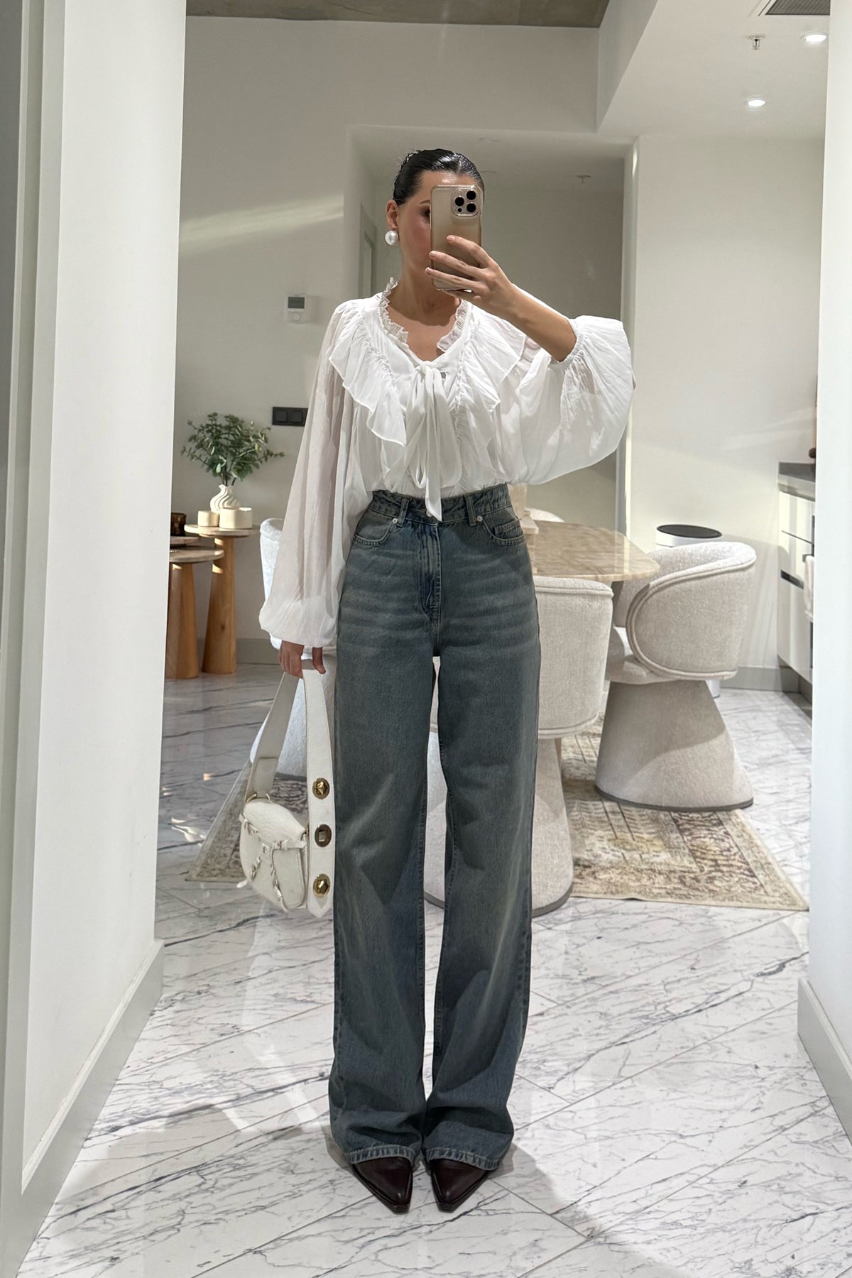 Eskitme Wide Leg Mavi Jean SY-3532-Mavi