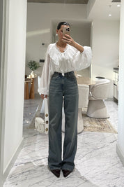 Eskitme Wide Leg Mavi Jean SY-3532-Mavi