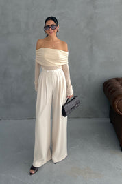 Bej Pileli Palazzo Pantolon SY-3336-Bej