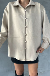 Bej Boncuk Düğmeli Süet Gömlek SY-2778-Bej