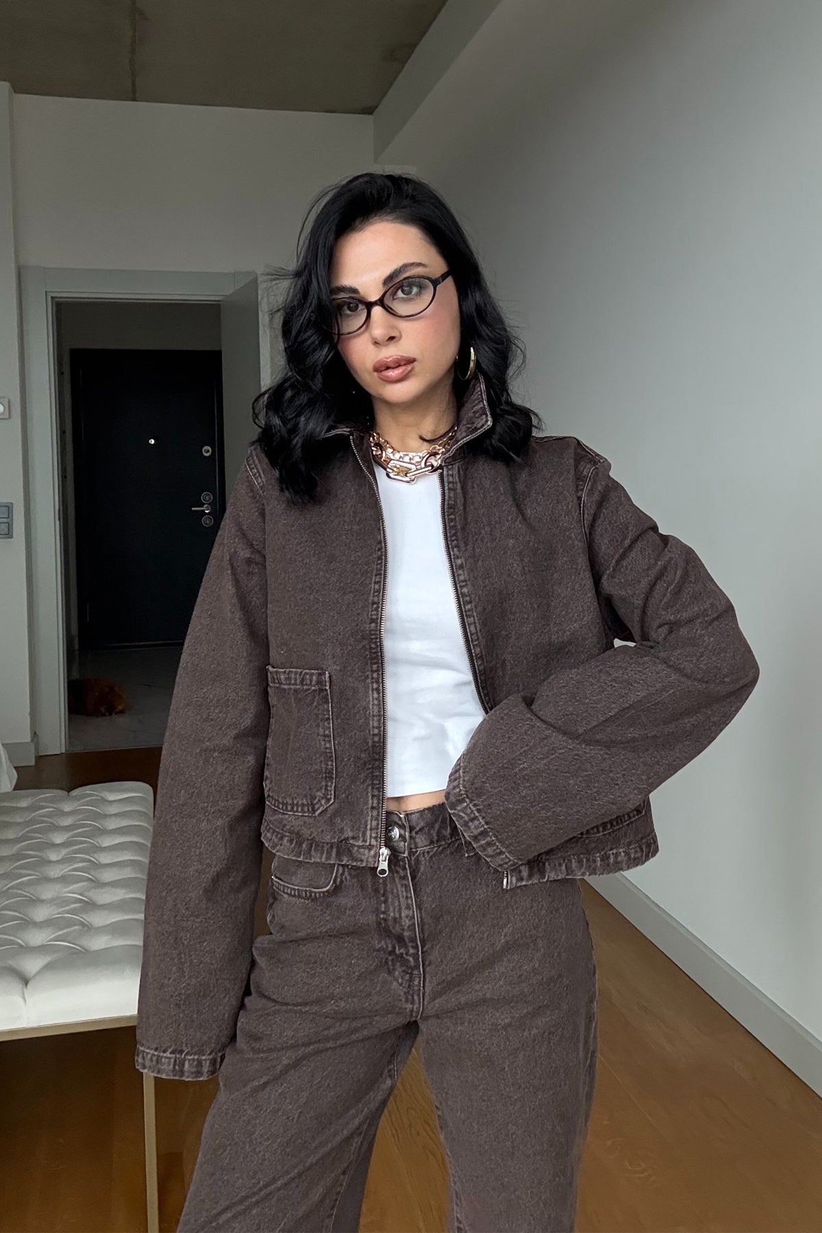 Kahve Yüksek Bel Vintage Denim Pantolon SY-3500-Kahve