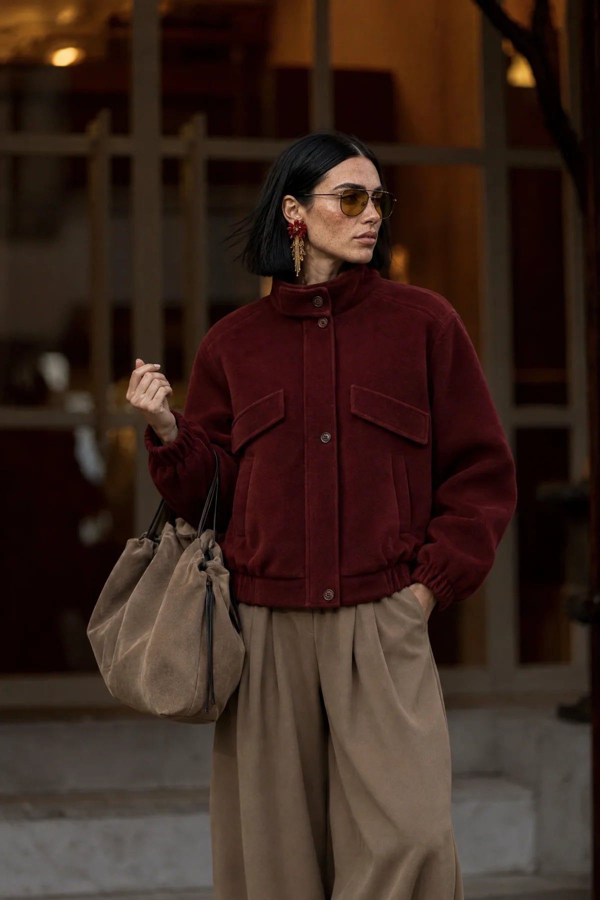 Bordo İçi Astarlı Dik Yakalı Ceket SY-3925-Bordo