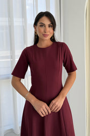 Bordo Parçalı Maxi Elbise SY-3066-Bordo