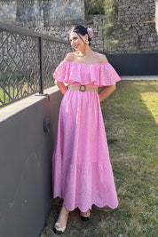 Pembe  Madonna Yaka Kemer Detaylı Fisto Elbise SY-1964-Pembe