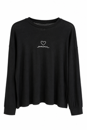 Siyah Amour Baskılı Oversize Uzun Kollu Tişört SY-3829-Siyah