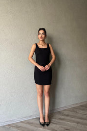 Siyah Kalın Askı Detaylı Kısa Elbise SY-1959-Siyah