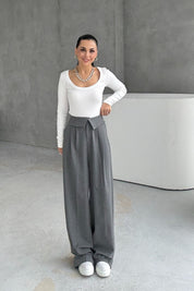 Uzun Kollu Fitilli Derin Bisiklet Yaka Beyaz Body SY-3412-Beyaz