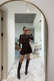 Kahverengi Güpürli Midi Tasarım Elbise SY-3489-Kahverengi