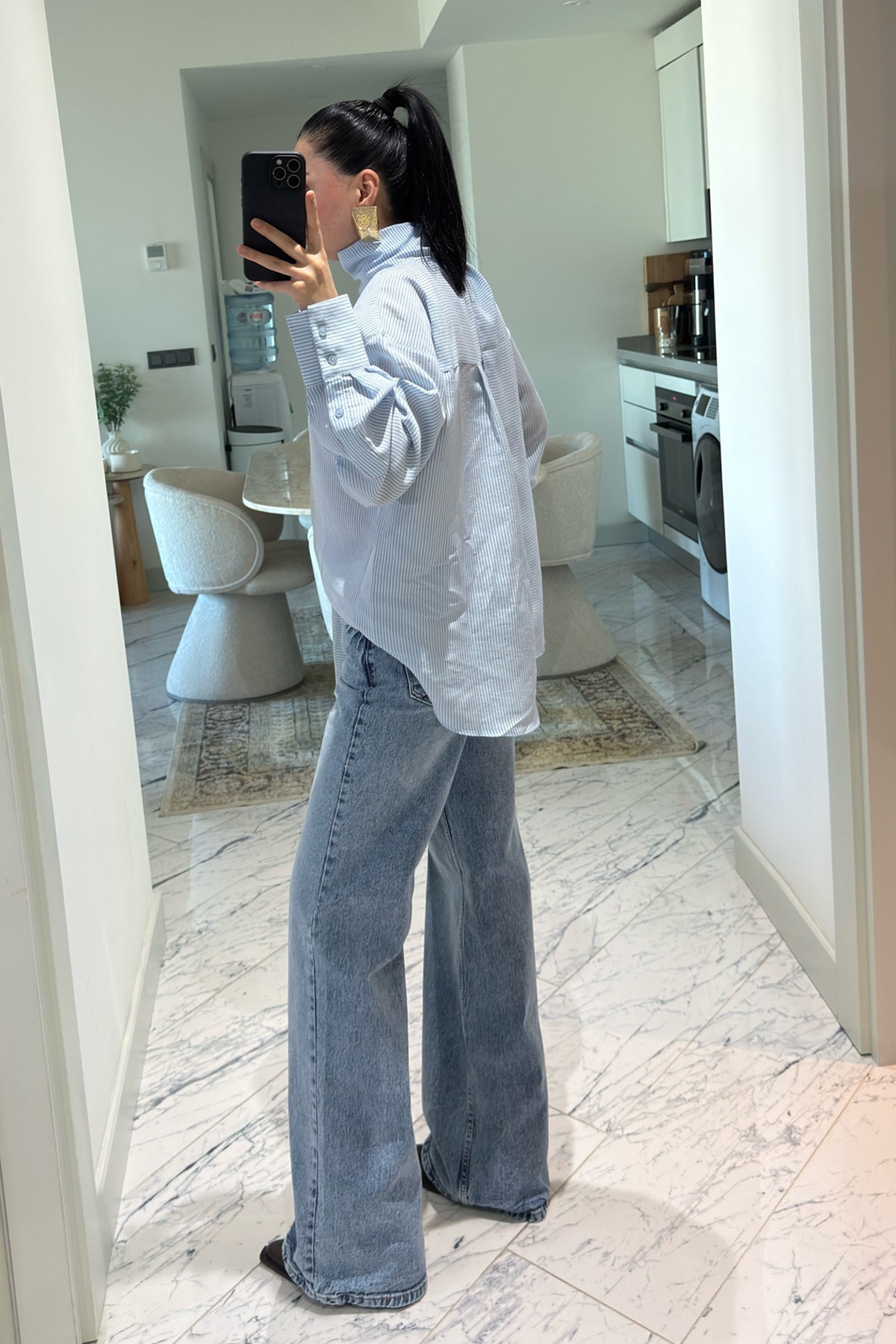 Mavi Şal Detaylı Çizgili Gömlek SY-3622-Mavi