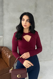 Bordo Pencere Detaylı Body SY-2913-Bordo