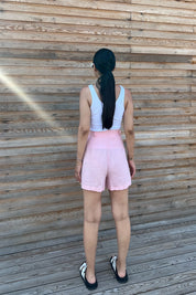 Pembe Pile Detaylı Keten Şort SY-2187-Pembe