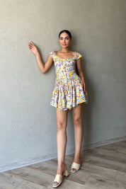 Mor Çiçek Desenli Şortlu Elbise SY-2313-Mor