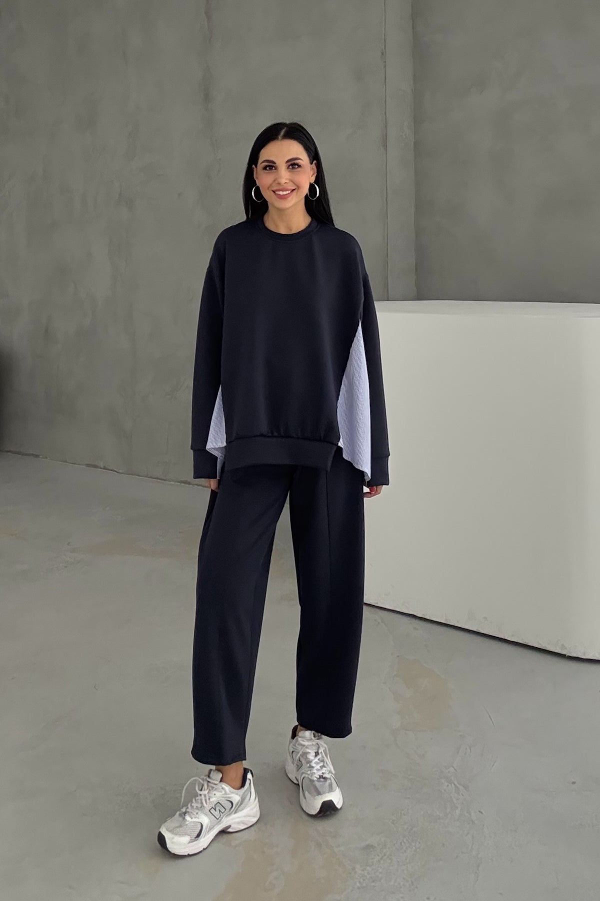 Lacivert Garnili Şalvarlı Modal Takım SY-3385-Lacivert