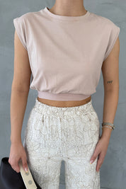 Bej Beli Lastikli Crop SY-1630-Bej