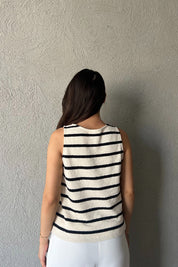 Krem Siyah Çizgili Atlet SY-2293-Krem