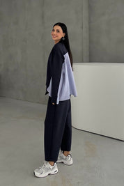 Lacivert Garnili Şalvarlı Modal Takım SY-3385-Lacivert