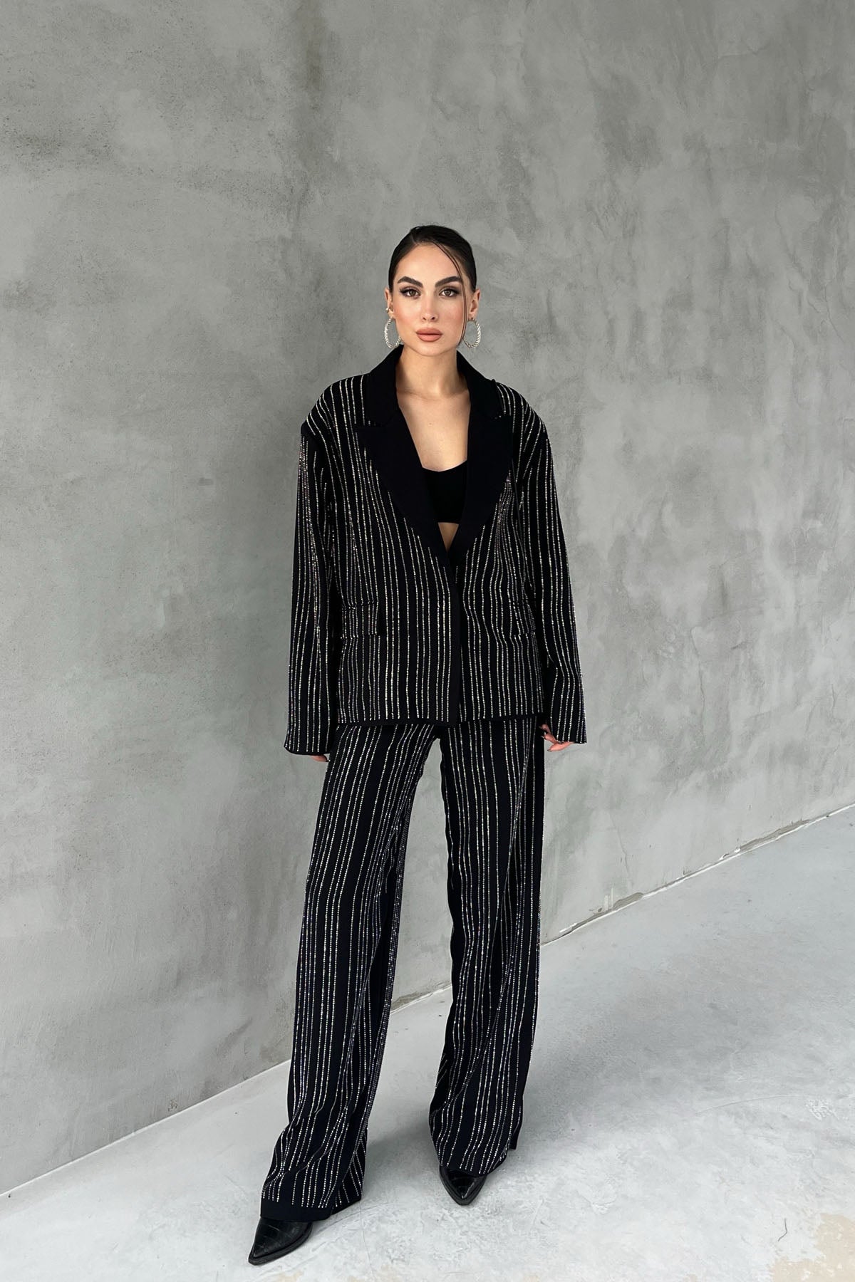 Siyah Çıtçıtlı Taşlı Premium Ceket SY-2754-Siyah