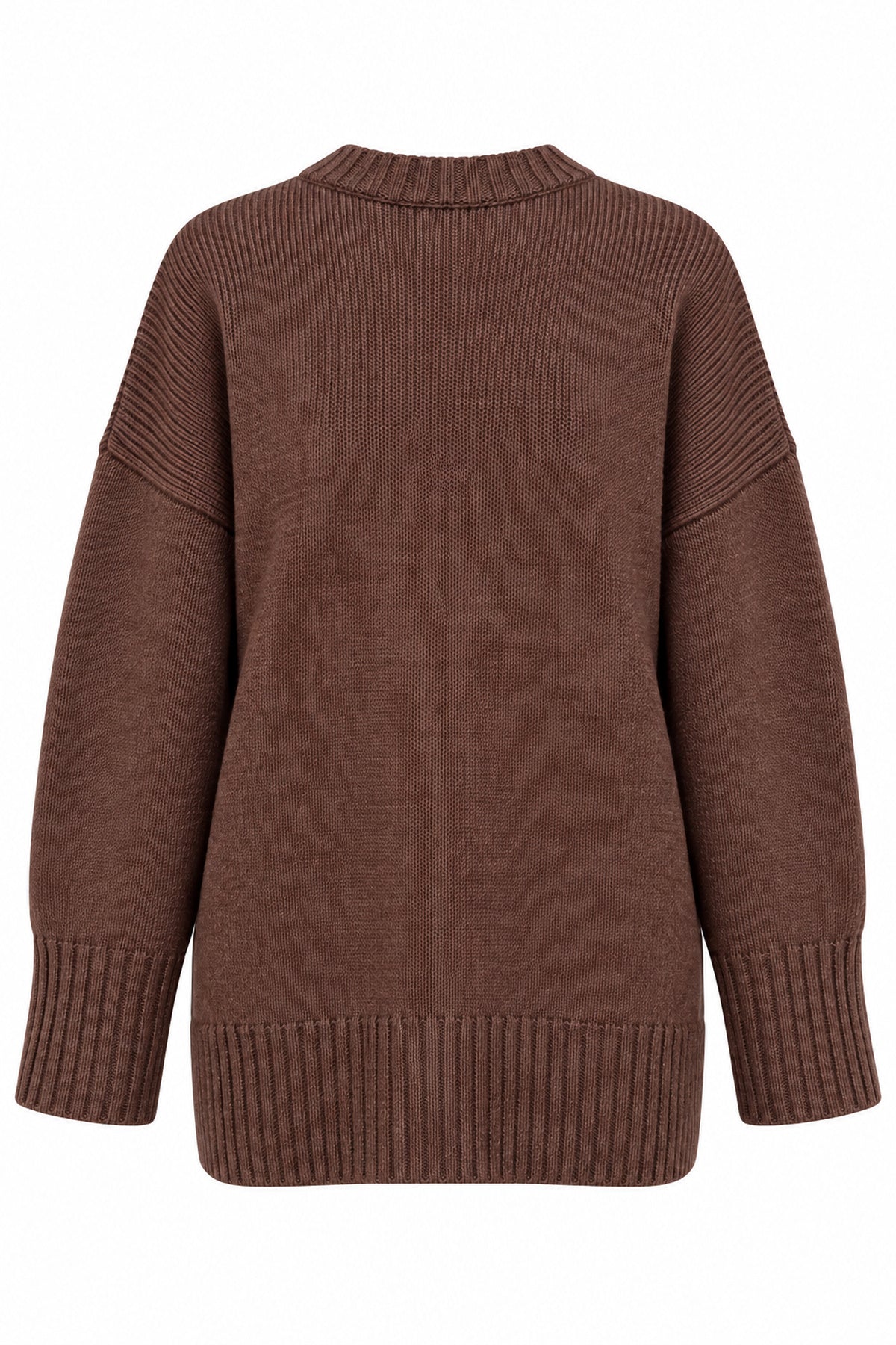 Kahverengi Bisiklet Yaka Oversize Kazak SY-3897-Kahverengi