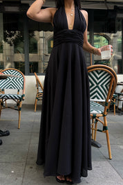 Siyah Puglia Tasarım Sırt Detaylı Keten Elbise SY-2263-Siyah