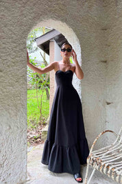 Siyah Askısı Bağlama Detaylı Uzun Elbise SY-2082-Siyah