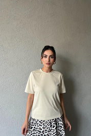Bej Bisiklet Yaka Basic T-shirt SY-1962-Bej