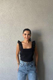 Siyah Fisto Askı Detaylı Crop SY-1961-Siyah