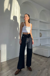 Koyu Mavi Cep Detaylı Kesik Paça Straight Fit Jean SY-1706-Koyu Mavi