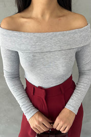 Gri Fitilli Madonna Yaka Bluz SY-2622-Gri