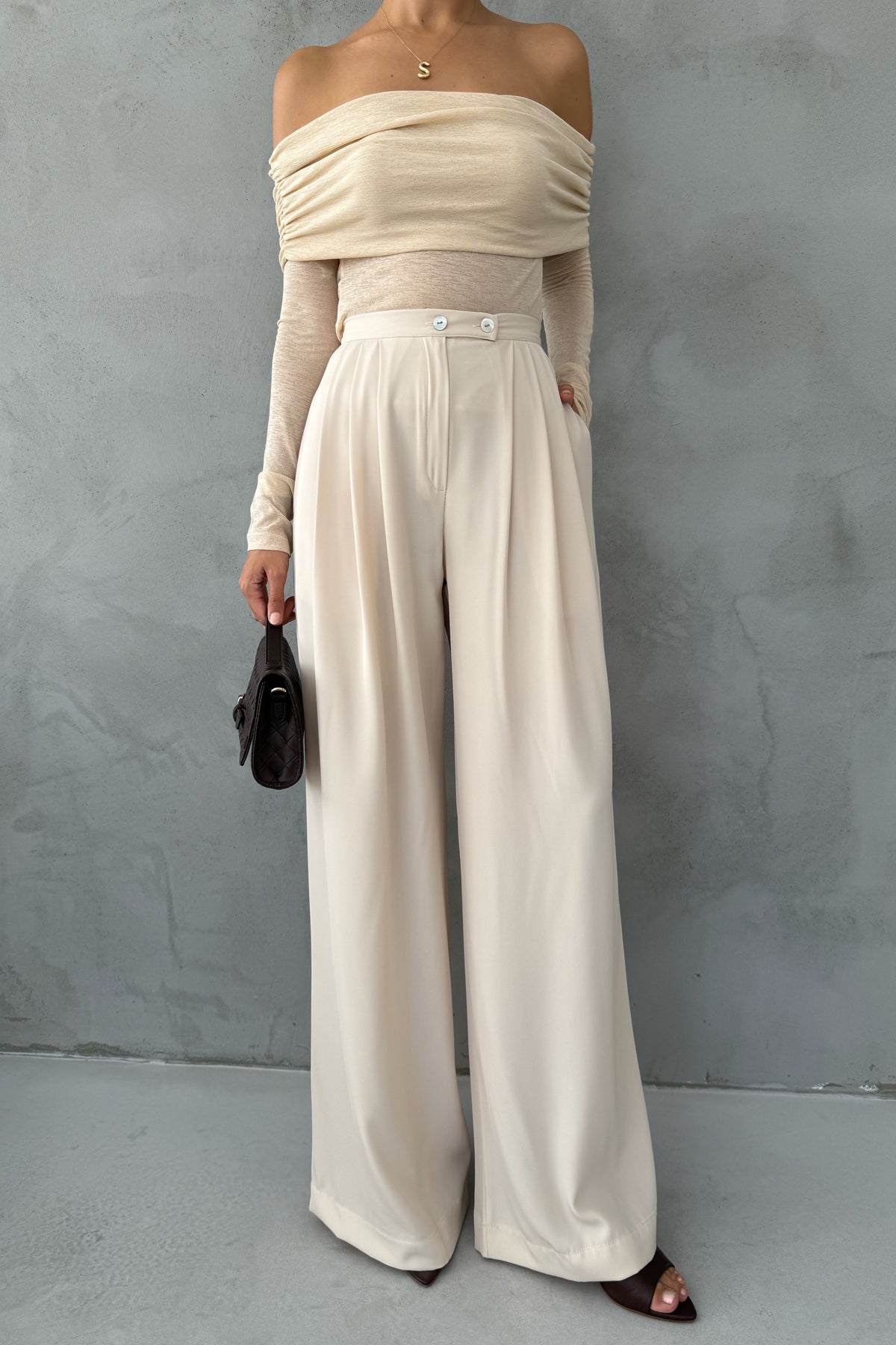 Bej Pileli Palazzo Pantolon SY-3336-Bej