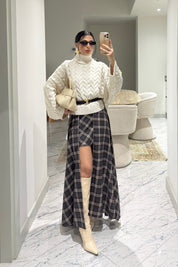 Ekose Desenli Tasarım Etek SY-3603-Antrasit