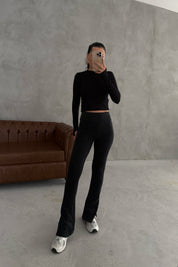 Lacivert Modal Kumaş İspanyol Paça Çıtçıtlı Tayt SY-2612-Lacivert